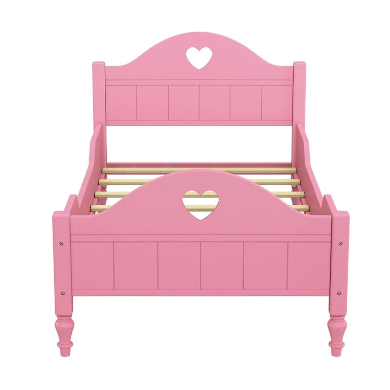 Lit d'enfant jumeau Macaron avec rails de sécurité latéraux et tête et pied de lit, rose clair
