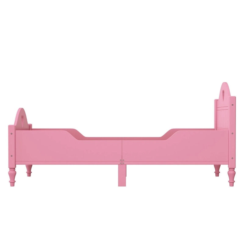 Lit d'enfant jumeau Macaron avec rails de sécurité latéraux et tête et pied de lit, rose clair
