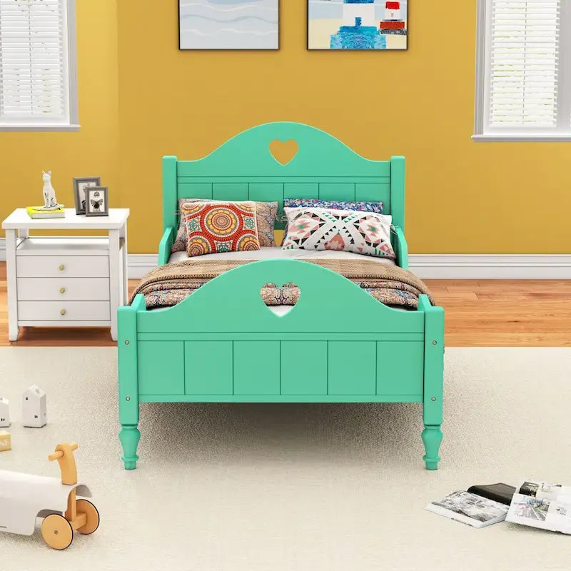 Lit d'enfant jumeau Macaron avec rails de sécurité latéraux et tête et pied de lit, rose clair