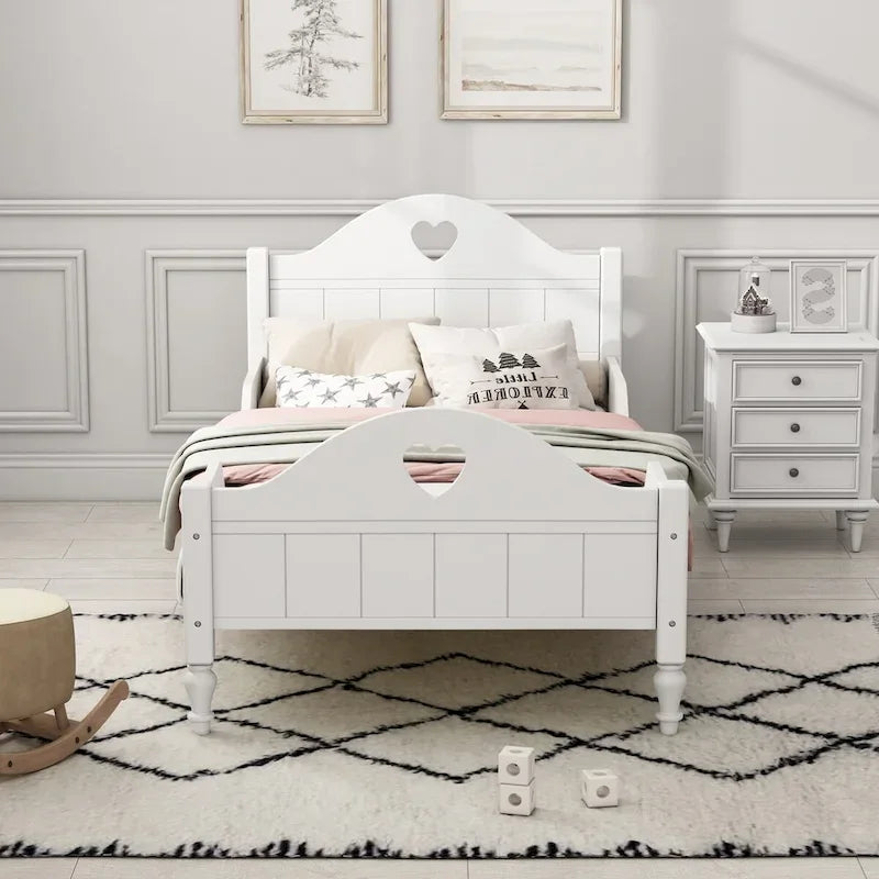 Lit d'enfant jumeau Macaron avec rails de sécurité latéraux et tête et pied de lit, rose clair