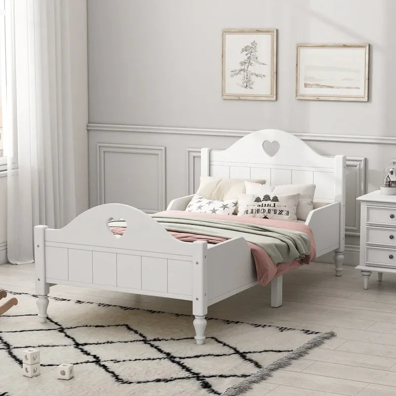 Lit d'enfant jumeau Macaron avec rails de sécurité latéraux et tête et pied de lit, rose clair