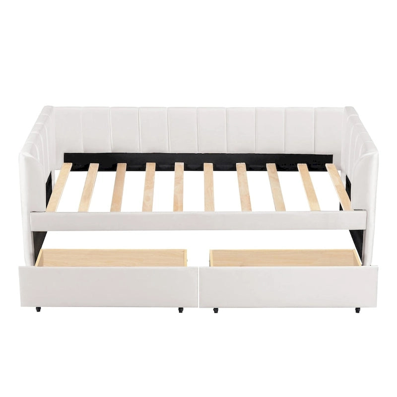 Lit de repos capitonné pour lit jumeau avec dossier ergonomique et 2 tiroirs