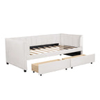 Lit de repos capitonné pour lit jumeau avec dossier ergonomique et 2 tiroirs
