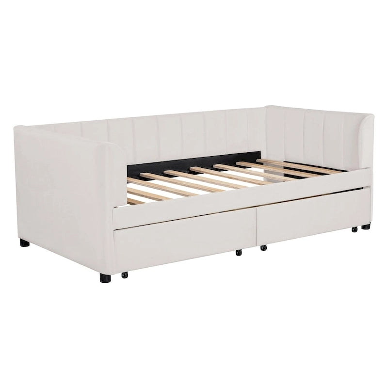 Lit de repos capitonné pour lit jumeau avec dossier ergonomique et 2 tiroirs