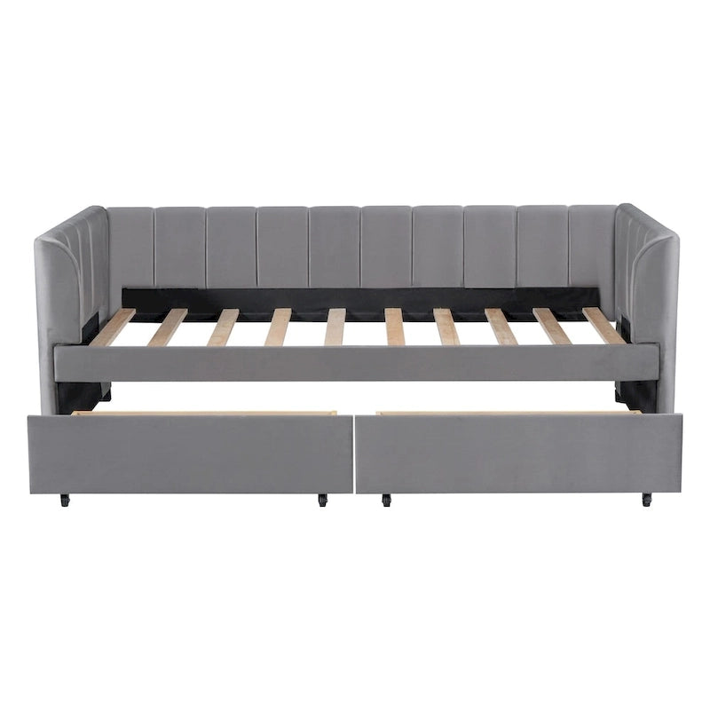 Lit de repos capitonné pour lit jumeau avec dossier ergonomique et 2 tiroirs