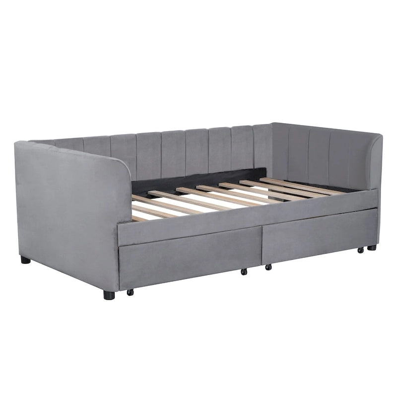 Lit de repos capitonné pour lit jumeau avec dossier ergonomique et 2 tiroirs