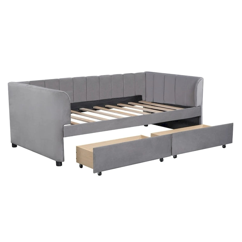 Lit de repos capitonné pour lit jumeau avec dossier ergonomique et 2 tiroirs