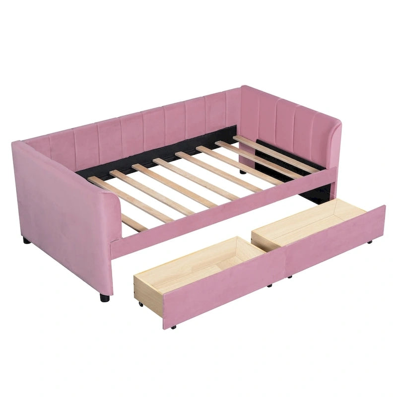 Lit de repos capitonné pour lit jumeau avec dossier ergonomique et 2 tiroirs