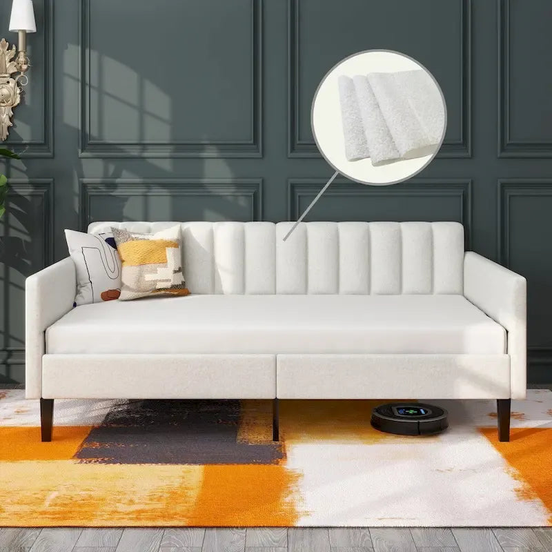 Identique au lit de repos capitonné en boucle ivoire de taille double, dossier capitonné côtelé, lit de repos au design moderne et somptueux