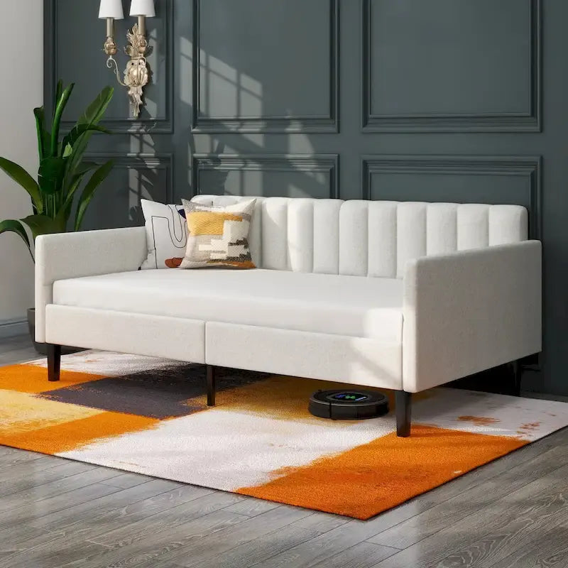 Identique au lit de repos capitonné en boucle ivoire de taille double, dossier capitonné côtelé, lit de repos au design moderne et somptueux