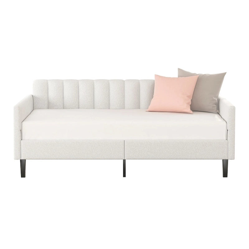 Identique au lit de repos capitonné en boucle ivoire de taille double, dossier capitonné côtelé, lit de repos au design moderne et somptueux