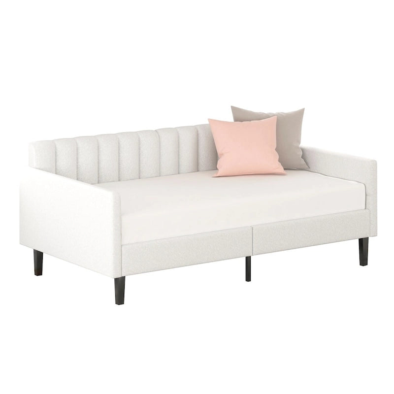 Identique au lit de repos capitonné en boucle ivoire de taille double, dossier capitonné côtelé, lit de repos au design moderne et somptueux