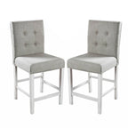 Lot de 2 chaises de comptoir en tissu de couleur blanc antique et gris clair