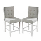 Lot de 2 chaises de comptoir en tissu de couleur blanc antique et gris clair