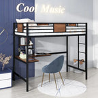 Twin Metal Loft Bed with Desk and Shelve