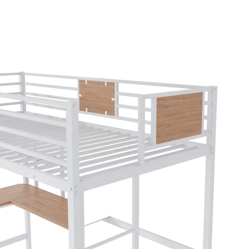 Lit mezzanine double en métal avec bureau et étagère