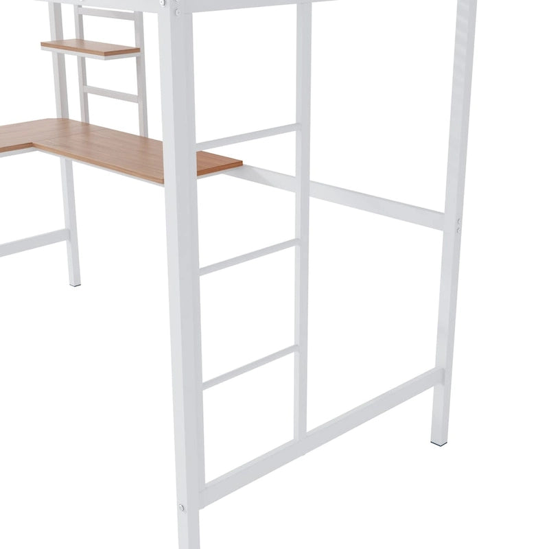 Lit mezzanine double en métal avec bureau et étagère