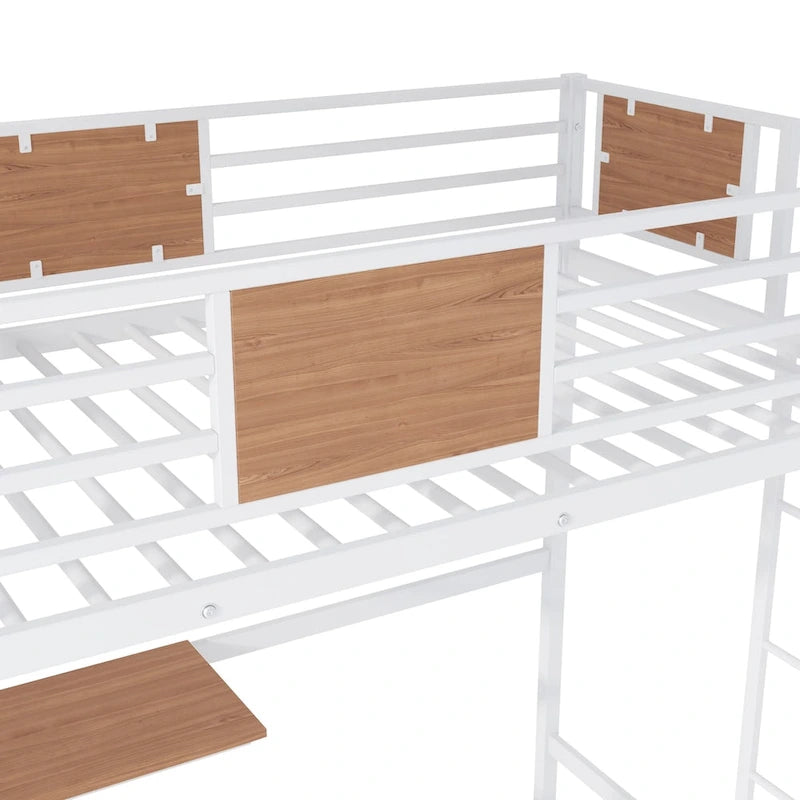Lit mezzanine double en métal avec bureau et étagère
