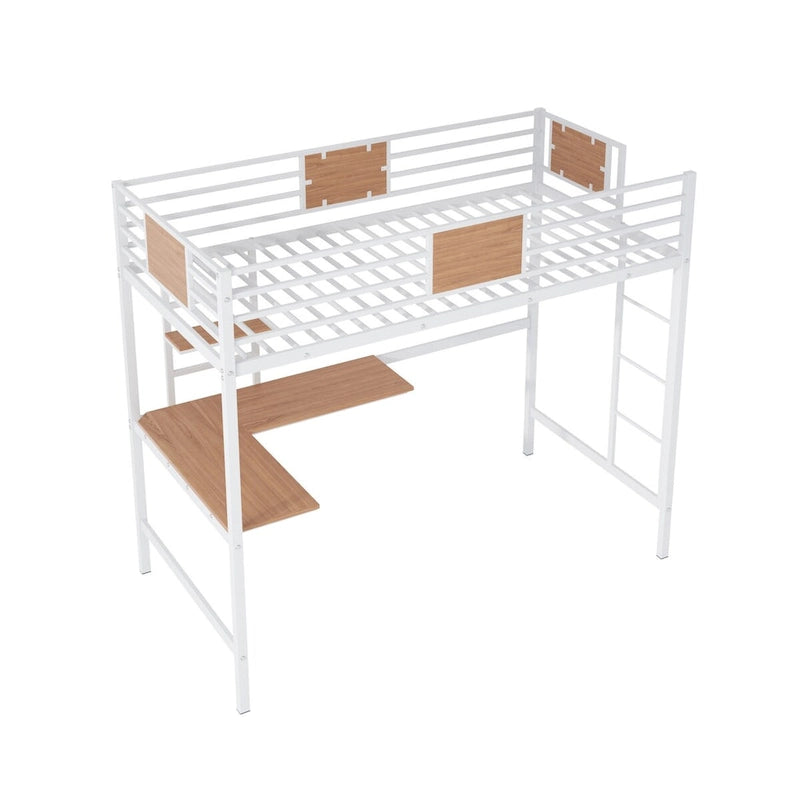 Lit mezzanine double en métal avec bureau et étagère