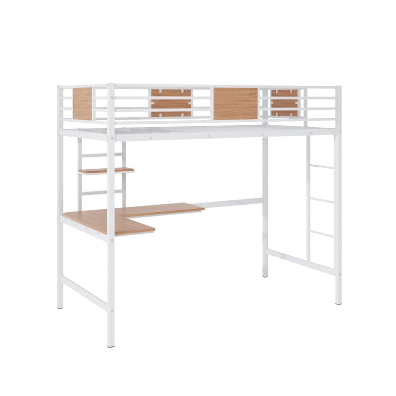 Lit mezzanine double en métal avec bureau et étagère