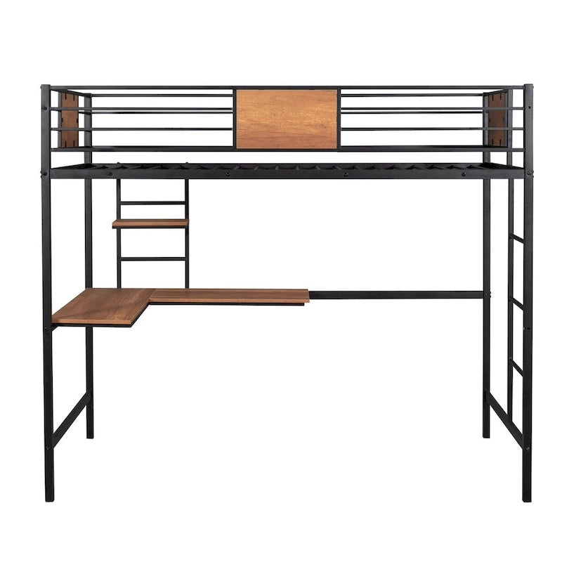Lit mezzanine double en métal avec bureau et étagère