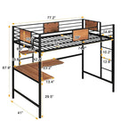 Lit mezzanine double en métal avec bureau et étagère