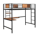 Lit mezzanine double en métal avec bureau et étagère