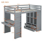 Lit mezzanine avec grandes étagères, bureau et éclairage LED