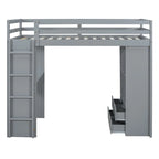Lit mezzanine avec grandes étagères, bureau et éclairage LED