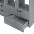 Lit mezzanine avec grandes étagères, bureau et éclairage LED