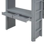 Lit mezzanine avec grandes étagères, bureau et éclairage LED