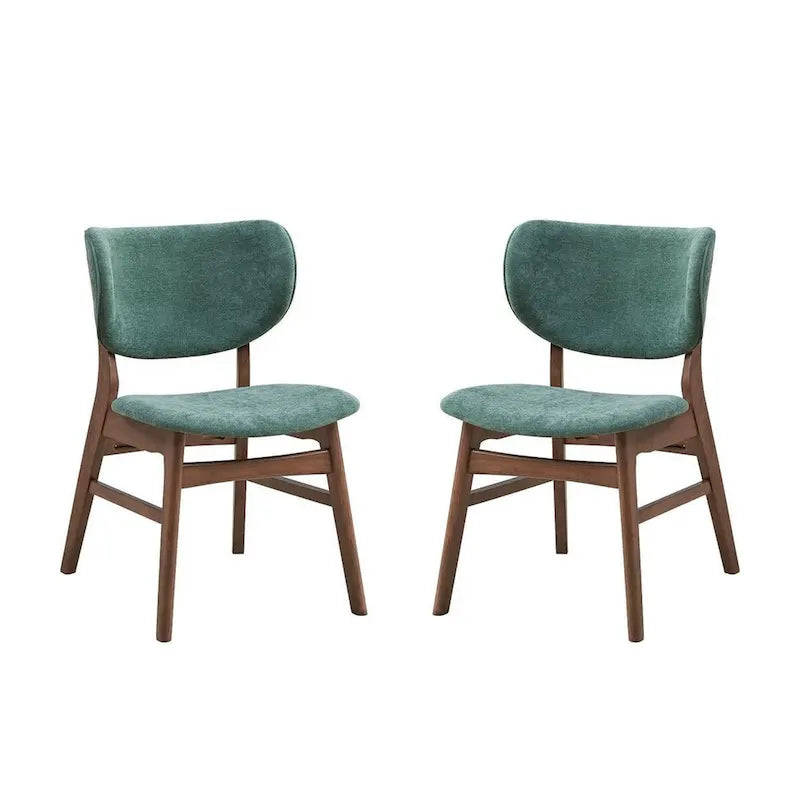Ensemble de 2 chaises de salle à manger latérales de 23 pouces, noyer brun, tissu vert doux