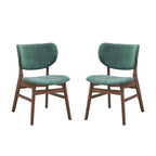 Ensemble de 2 chaises de salle à manger latérales de 23 pouces, noyer brun, tissu vert doux
