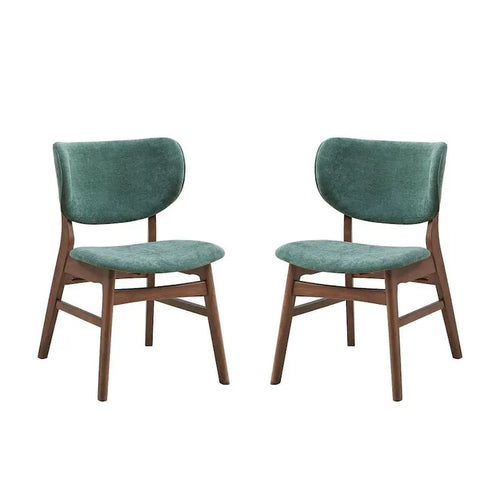 Ensemble de 2 chaises de salle à manger latérales de 23 pouces, noyer brun, tissu vert doux