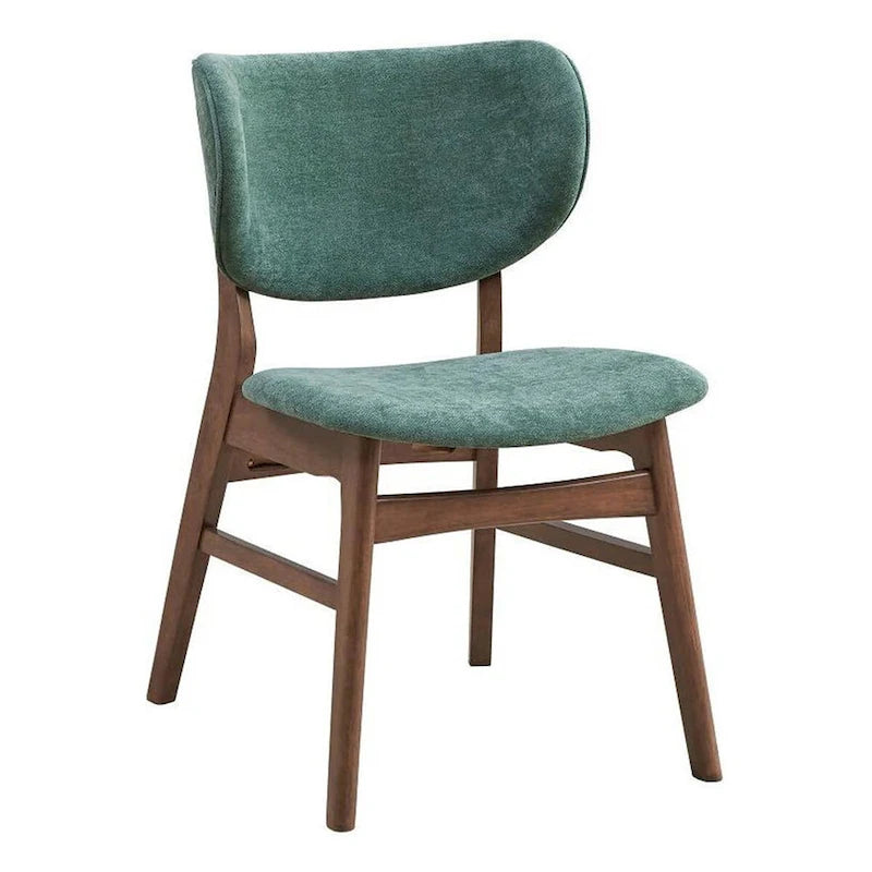 Ensemble de 2 chaises de salle à manger latérales de 23 pouces, noyer brun, tissu vert doux