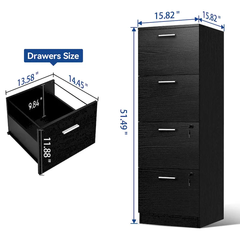 Classeur vertical profond à 4 tiroirs avec serrure, pour documents format et A4